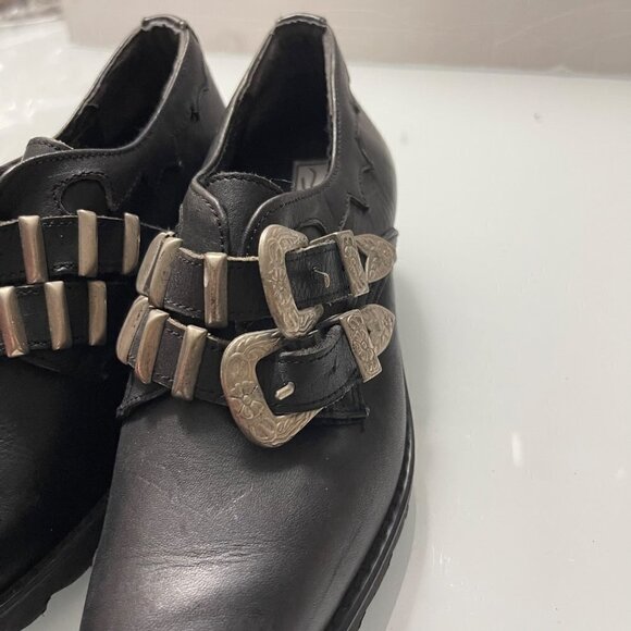 Vintage Molts Womens Black Leather Western Buckle Goth Witchy Ankle Booties 6 - Picture 7 of 10